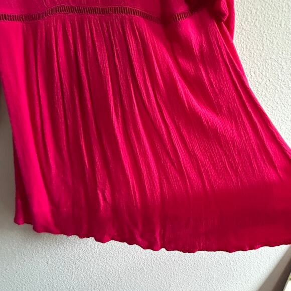 Free People Go Lightly V-Neck Swing Dress Medium Hot Pink Boho Soft Grunge Chic - Picture 12 of 13